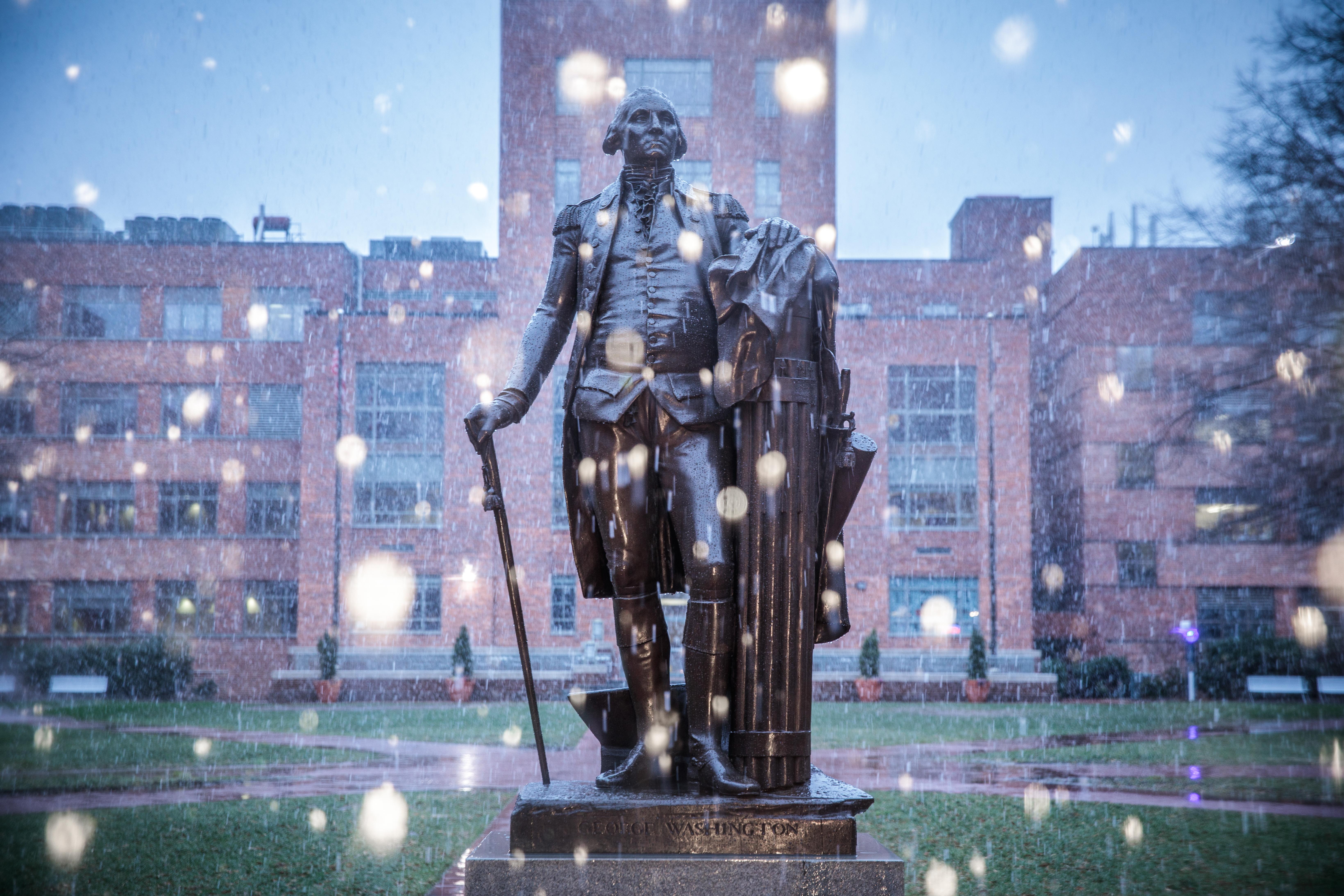 George Washington Statue in the snow